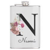 Flasques Fleur initiale rose boho brodée N (Devant)