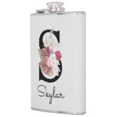 Flasques Fleur initiale rose boho brodée S (Gauche)