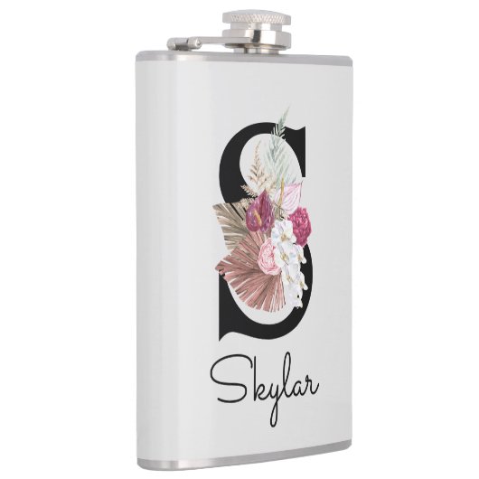 Flasques Fleur initiale rose boho brodée S (Droite)