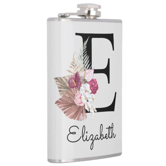 Flasques Fleur initiale rose boho personnalisée E (Droite)