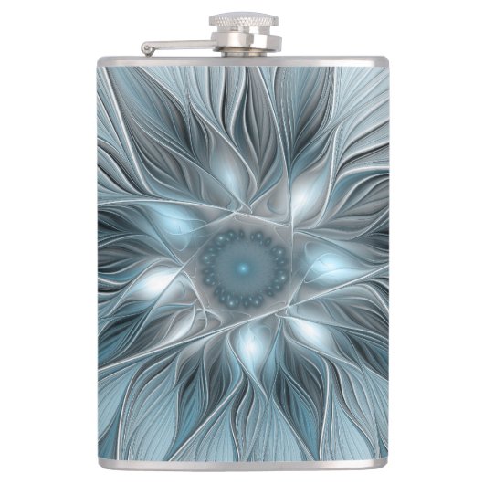 Flasques Fleur joyeuse abstraite fleur grise bleue fractale (Devant)