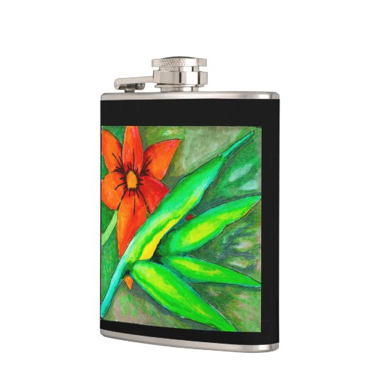 Flasques Fleur orange et fiole de feuilles vertes (Gauche)