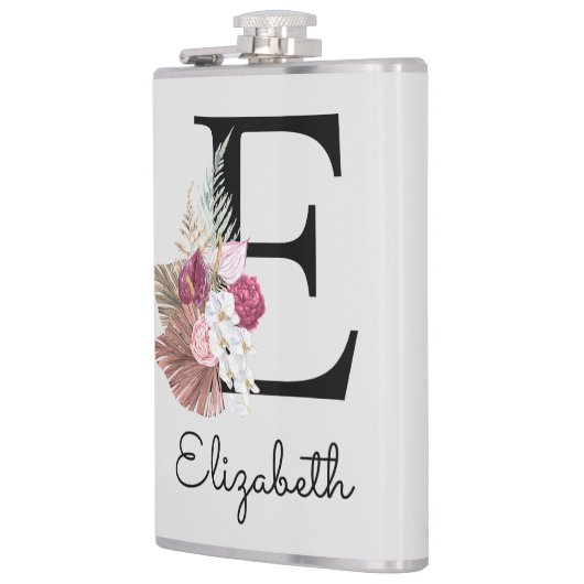 Flasques Fleur rose boho initiale E monogramme (Gauche)