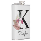Flasques Fleur rose boho initiale K monogrammée (Droite)