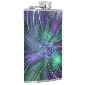 Flasques Fleur verte abstraite moderne d'art fractal violet (Droite)