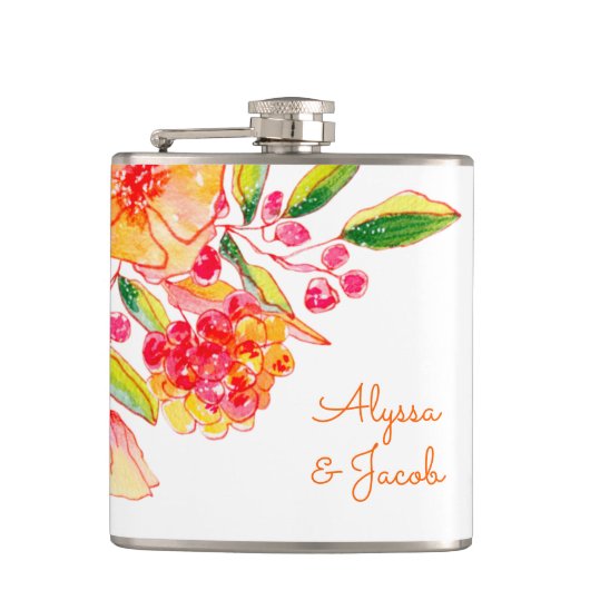Flasques Fleurs d'aquarelle orange vintage personnalisées   (Devant)