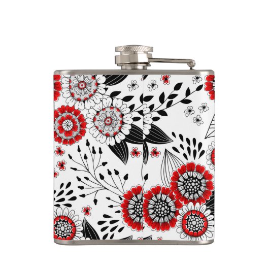 Flasques Fleurs de gribouillis et feuilles en rouge et noir (Dos)