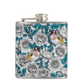 Flasques Fleurs de roses blanches et oiseaux d'or (Devant)