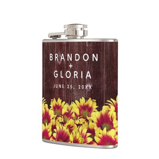 Flasques Fleurs de soleil d'automne rustiques sur Mariage d (Gauche)