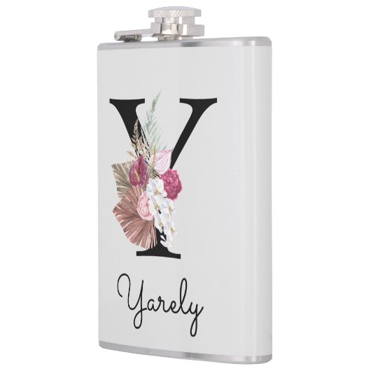 Flasques Fleurs de style boho rose avec initiale Y brodée (Gauche)