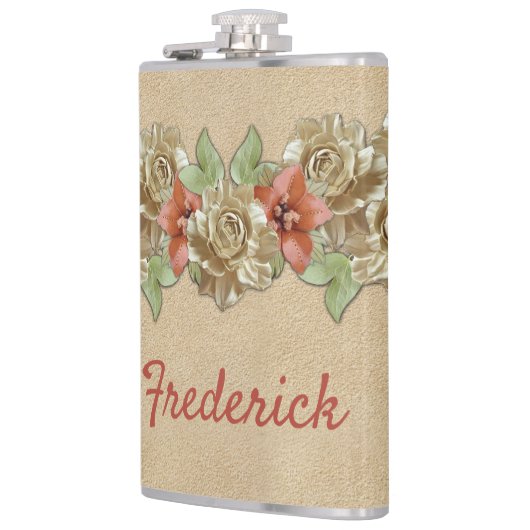 Flasques Fleurs en cuir sur daim crème (Gauche)