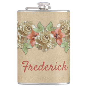 Flasques Fleurs en cuir sur daim crème