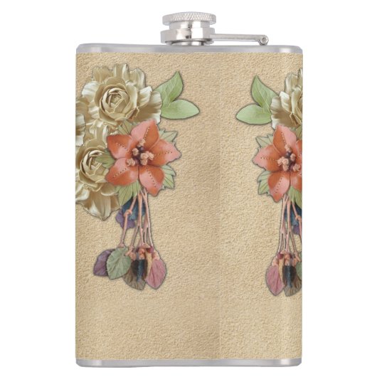 Flasques Fleurs en cuir sur daim crème (Dos)