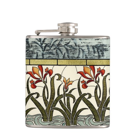 Flasques Fleurs en verre tendu avec bordure en tan (Devant)