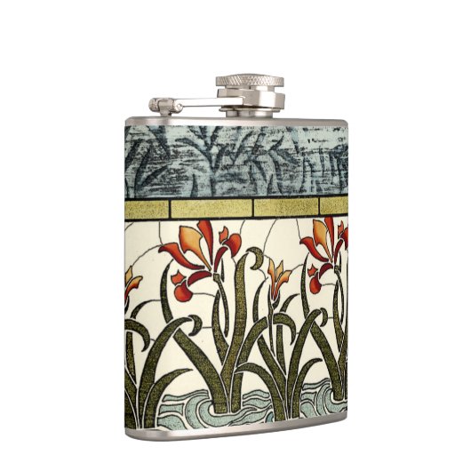 Flasques Fleurs en verre tendu avec bordure en tan (Droite)
