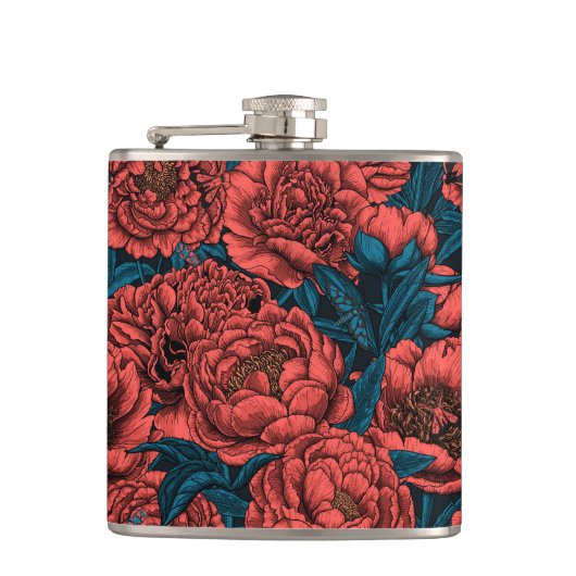 Flasques Fleurs et moisissures de pivoines rouges (Devant)