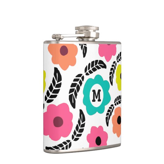 Flasques Fleurs lumineuses modernes et monogramme à feuille (Droite)