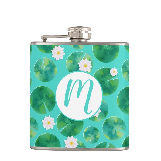 Flasques Fleurs Lys d'Eau Blanche & Motif Lily Pad (Devant)