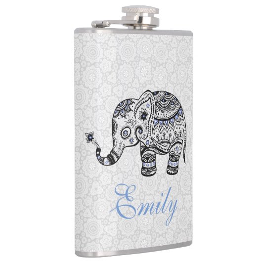 Flasques Fleurs noires rétro & Diamants bleus éléphants (Droite)