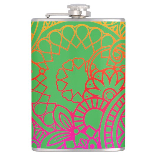 Flasques Fleurs orange violet et fond vert clair (Devant)
