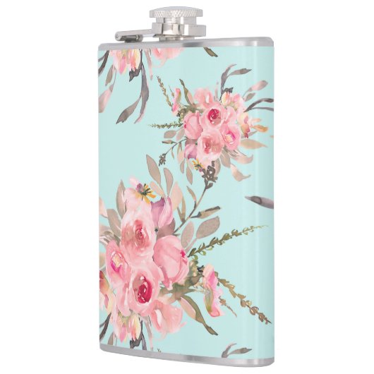 Flasques Fleurs rose pâle sur bleu clair (Gauche)