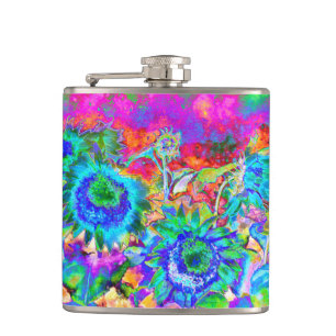 Flasques Fleurs roses violettes bleu boho rétro