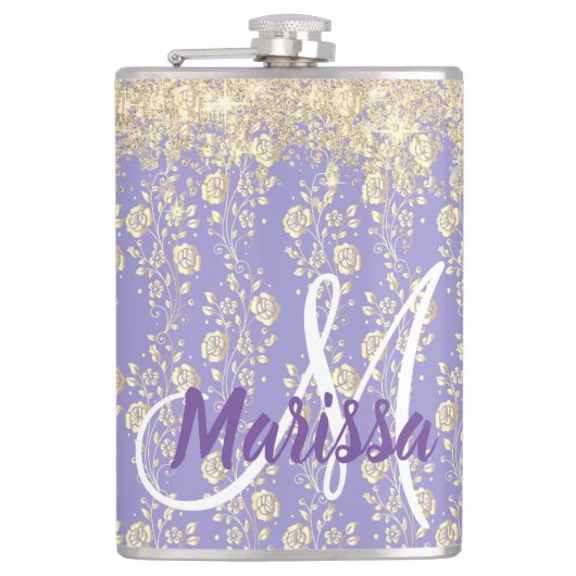 Flasques Floral d'or Monogram sur Lavender (Devant)