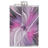 Flasques Floral Fractal moderne Fleur Abstraite rose gris (Devant)