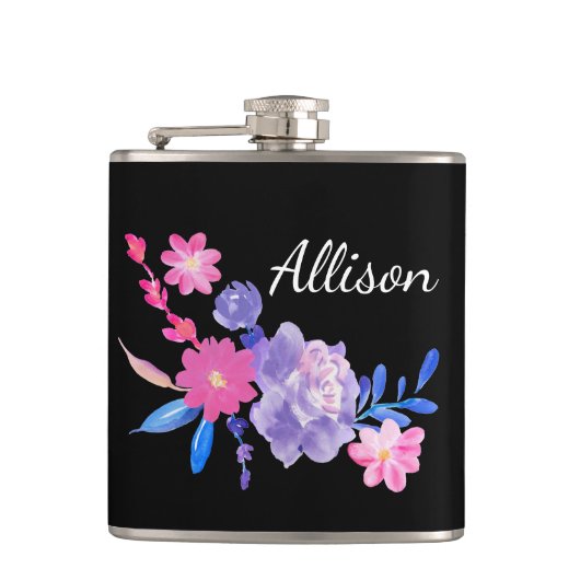 Flasques Flore noire Flexible de monogramme personnalisé (Devant)