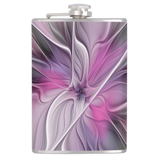 Flasques Fractal Floral Moderne Abstrait Fleur Rose Gris (Devant)