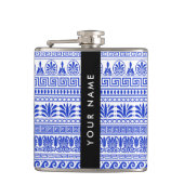 Flasques Fret grec, Clé de méandre mixte, Bleu, Votre Nom (Devant)