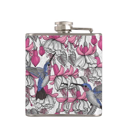 Flasques Fuchsia et colibris blancs (Dos)