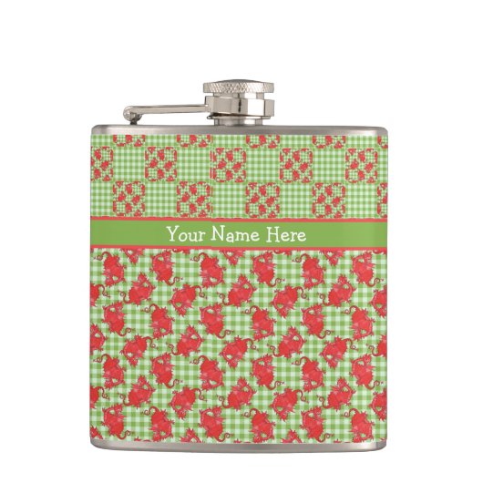 Flasques Fun Hip Flask to Personalize : Cute Red Dragons (Devant)