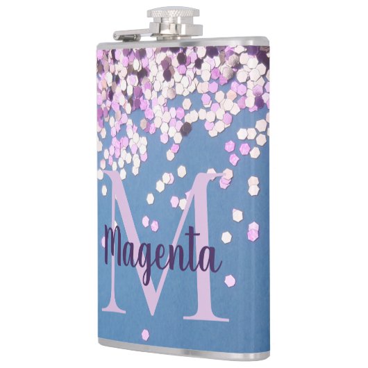 Flasques Fun Monogram Lavender Confetti sur bleu (Gauche)