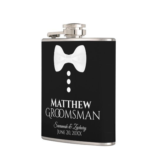 Flasques Fun White Cravate Tuxedo Groomsman Mariage Flask (Gauche)