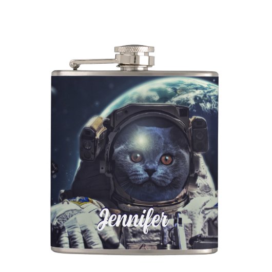 Flasques Funny Astronaut Shorthair Cat dans l'espace (Devant)