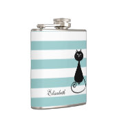 Flasques Funny chat noir élégant rayures bébé bleu monogram (Droite)