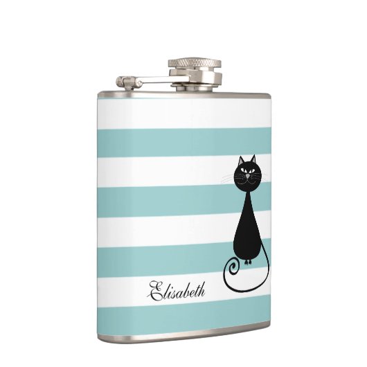 Flasques Funny chat noir élégant rayures bébé bleu monogram (Droite)