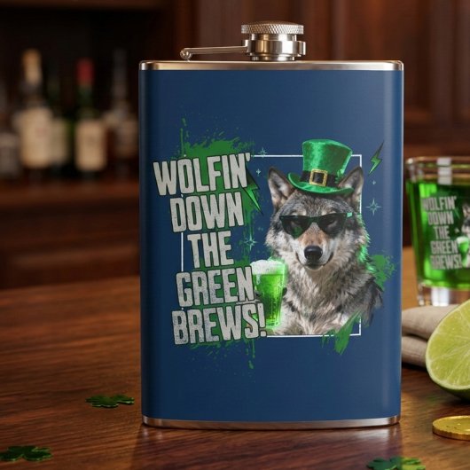 Flasques Funny Wolfin Down Green Brews St Patricks Day
