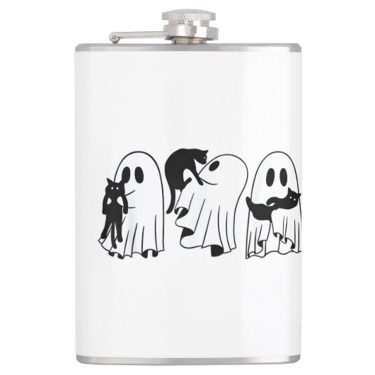 Flasques Ghost Holding Chat noir Funny Halloween Amoureux d (Devant)