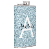 Flasques Glam Bleu Argent Paillettes Monogramme Nom (Droite)