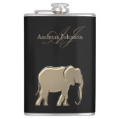 Flasques Glam Eléphant Noir et Or Élégant Monogramme (Devant)