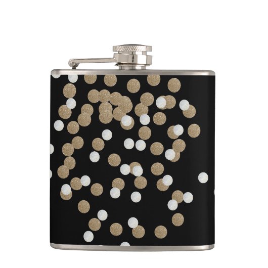 Flasques glam noir et blanc points champagne or confetti (Devant)