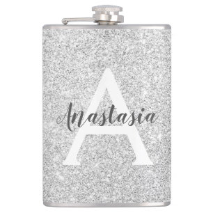 Flasques Glamour Féminin Argent Paillettes Monogramme Nom