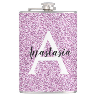 Flasques Glamour Féminin Violet Paillettes Monogramme Nom
