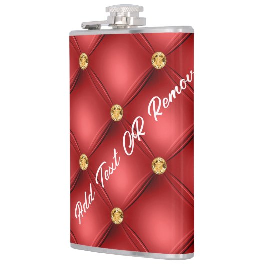 Flasques Gold Diamond Tufted Custom Nom du texte Rouge Flac (Gauche)