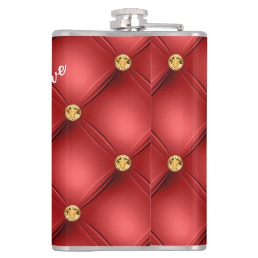 Flasques Gold Diamond Tufted Custom Nom du texte Rouge Flac (Dos)