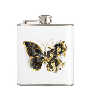 Flasques Gold flower Butterfly with Black Orchid