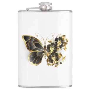 Flasques Gold flower Butterfly with Black Orchid