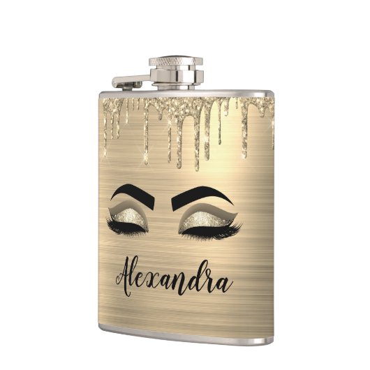 Flasques Gold Glitter Sparkle Eyelashes Monogram (Gauche)